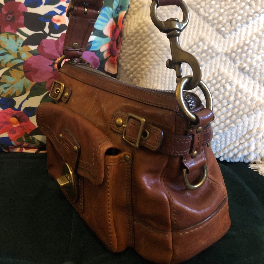 Coach Legacy Whiskey Leather Purse 65th Anniversary Striped Satin Interior